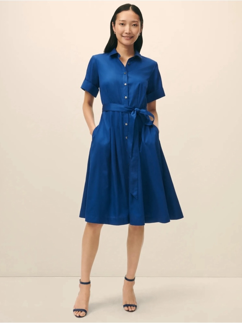 Brooks Brothers Royal Blue Signature A-Line Cotton Sateen Shirt Dress
